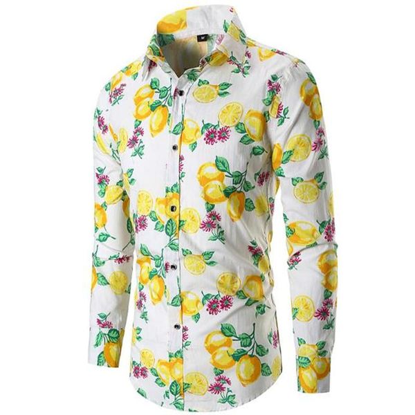 

2020 new autumn and winter fashion long-sleeved fruit print men's casual long-sleeved shirt, White;black