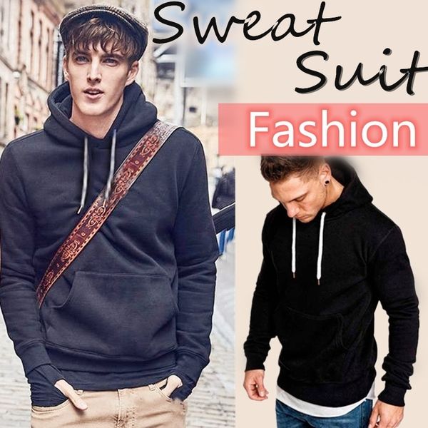 

wholesale custom fashion brand sweatshirts solid color men's hooded new fashion autumn and winter casual long-sleeved sweatshirts, Black