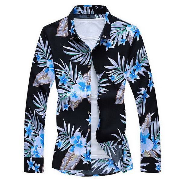

2021 new beach floral for man autumn spring men's shirt long sleeves size m-5xl 6xl 7xl nyk9, White;black
