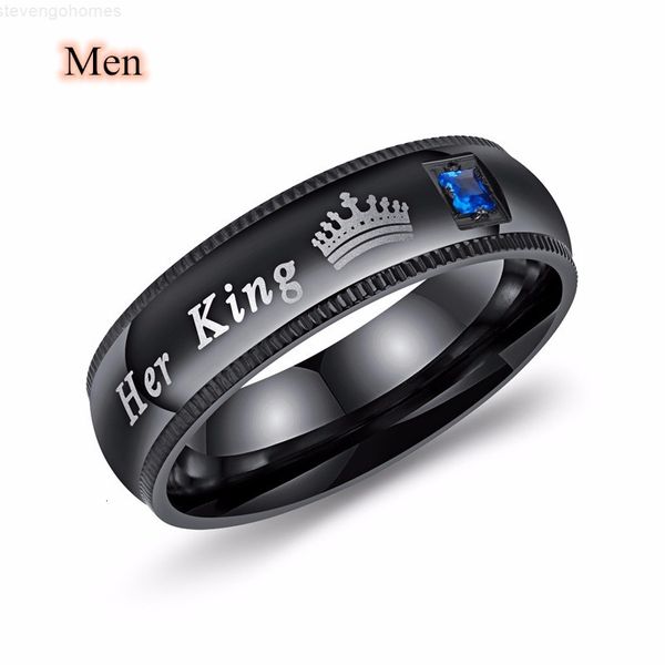 

queen her king rhinestones studded crown stainless his steel couple wedding rings men women titanium ring, Silver