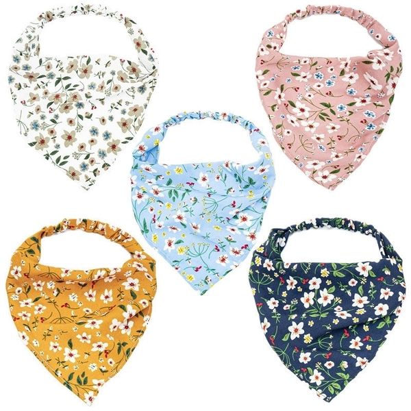 

2021 women floral printed elastic bandana fashion women's thin floral fabric bandana triangle scarf hair accessories h2302, Slivery;white