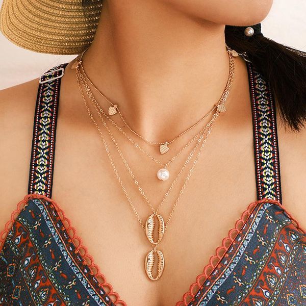

brling new 2020 fashion ins vintage chain pendant choker simple alloy water drop pearl shell necklace for women girls gift party, Golden;silver
