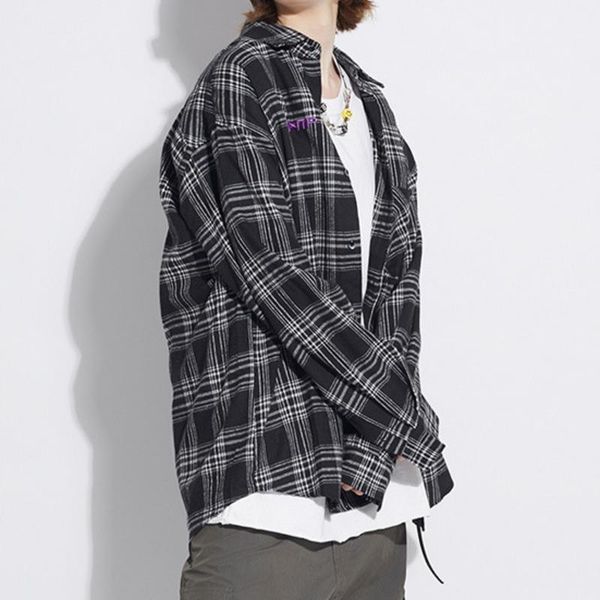 

men and women's wear 2020 spring trendy new oversize loose hip-hop long sleeve black lattice shirt casual sweatwear 9y11111, White;black