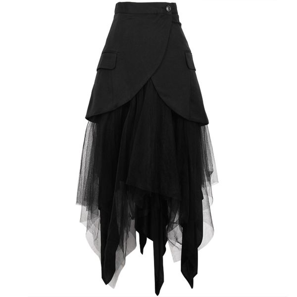 

eam] 2020 new spring high waist black irreular mesh split joint loose half-body skirt women fashion tide all-match jk098 q1209