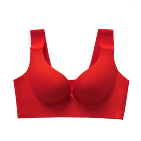 

women bra push up leisure seamless solid color smooth no steel ring deep v gathered adjustable underwear new1, Red;black