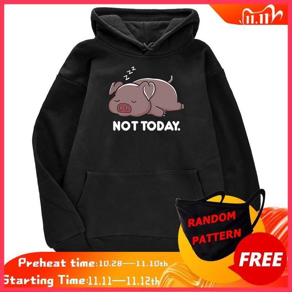 

not today funny prints sleepy pig men's clothes crewneck pullovers streetwear autumn pocket hoodie hip hop loose warm mens hoody1, Black