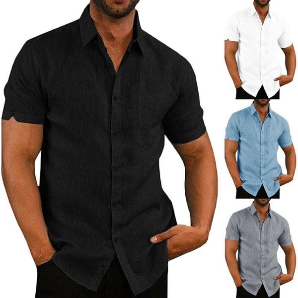 

summer men's linen short sleeve solid shirts casual loose soft blouse tee plus size xxxl, White;black