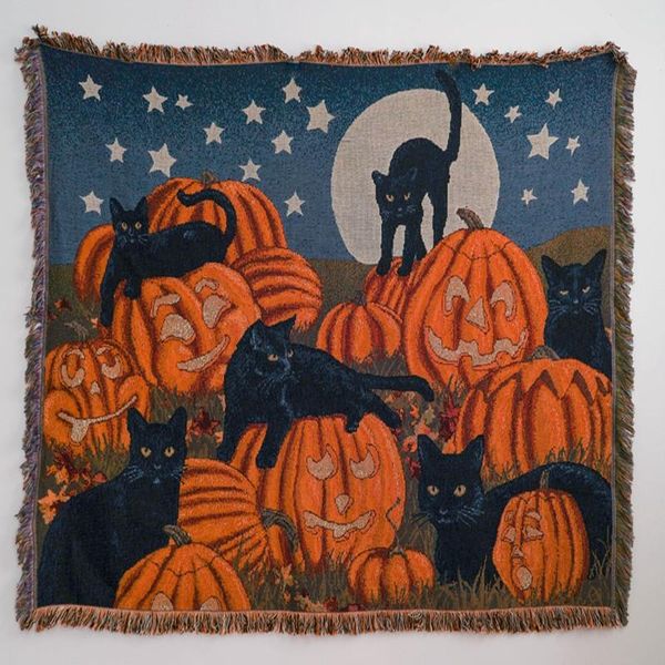 

blankets knitted blanket halloween pumpkin cat sofa dust cover towel throw on bed couch chair decor hanging tapestry 130*160 home textile