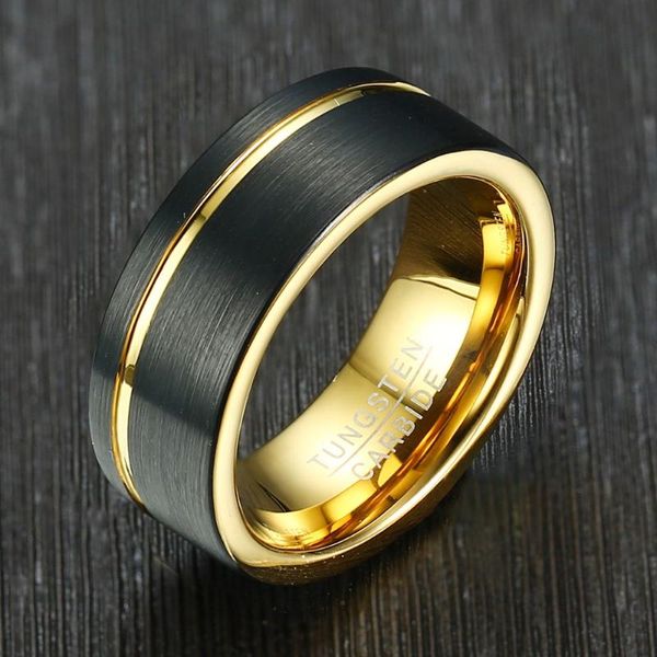 Anelli a grappolo INS Tungsteno alla moda per uomo Gioielli di moda color oro nero Anniversario maschile Marito Regalo di Natale Supporto Incisione 8mm