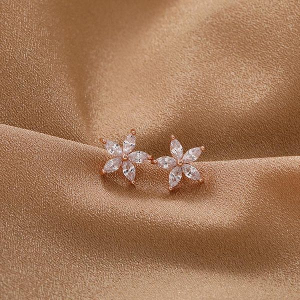 

stud makersland sweet earrings for women trendy 2021 romantic flower korean shiny crystal elegant girls ear accessary, Golden;silver