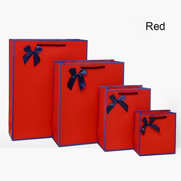 

gift wrap red bag with handle black/coffee kraft paper for packaging small beige clothing party present 10pcs