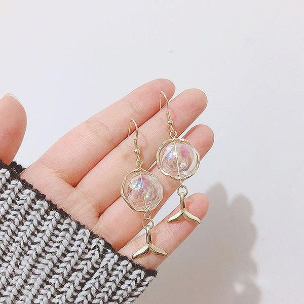

original handmade soap bubble mermaid korean earrings for women 2020 charming glass ball drop earrings jewelry bjioux, Silver