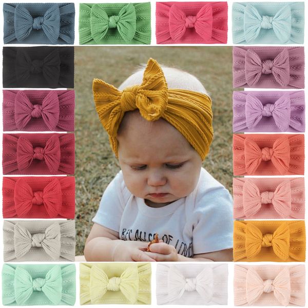 

xmy 18 colors baby nylon knotted headbands girls big hair bows head wraps infants toddlers hairbands, Slivery;white