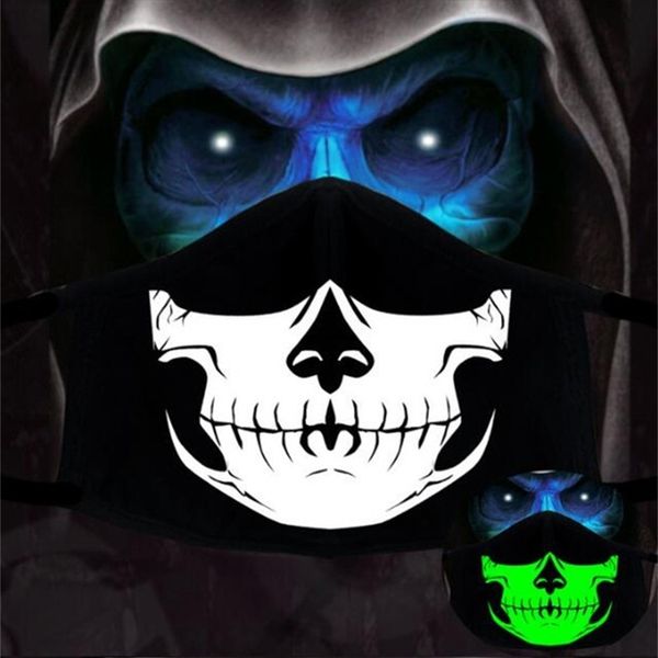 

factory 1pcs cartoon cotton dustproof black pm2.5 anime woman men night glow in dark skull mouth masks half muffle face pbjdy