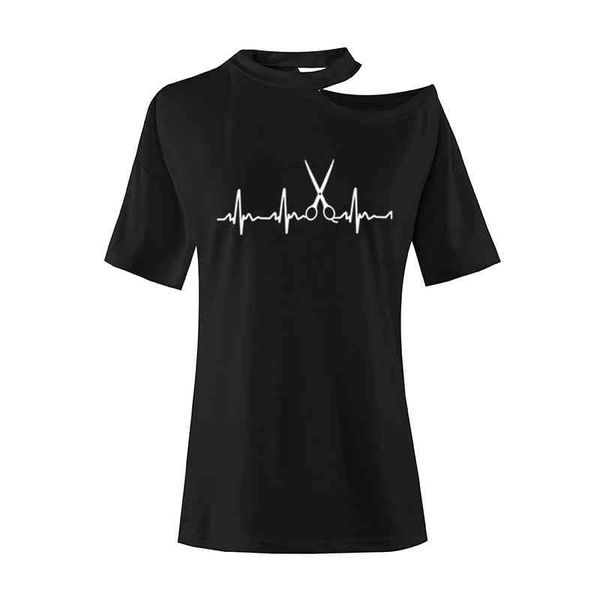 

summer heartbeat hairdresser t shirt women cotton short sleeve girls blusas barber t-shirt off shoulders o-neck camisetas, White