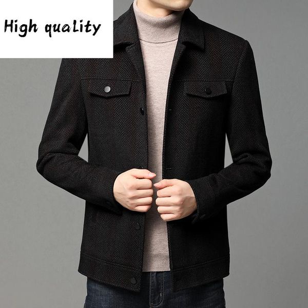 

cotton add wool winter upset man coat lapels tooling outside wear a jacket pocket zipper young and middle-aged men, Black