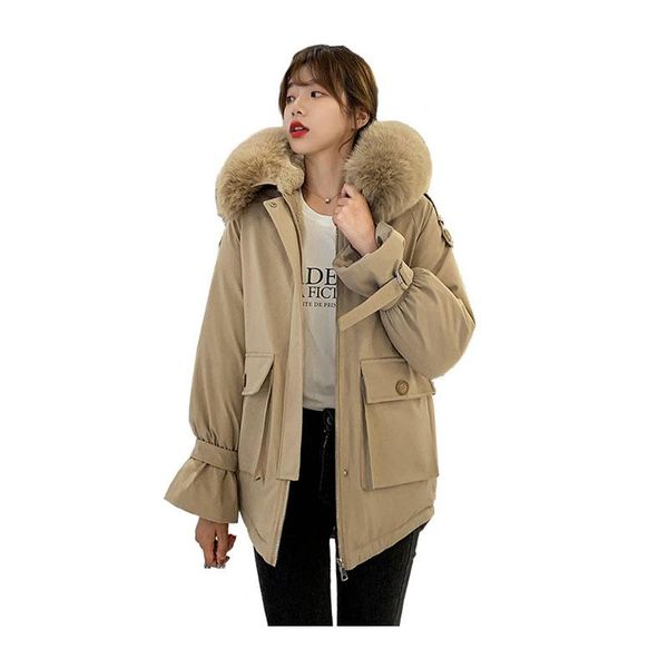 

women medium long winter jacket fur collar liner hooded windproof bio down jacket oversize cotton padded parkas casaco feminino, Black