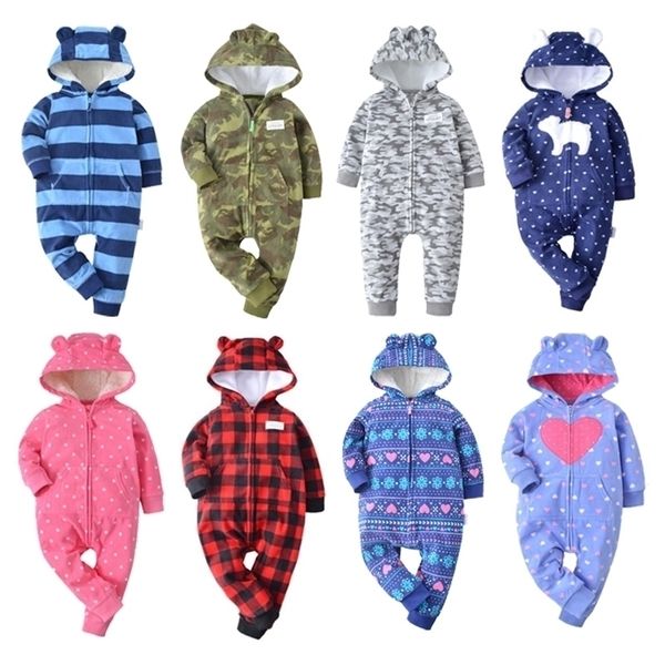 

winter bebes clothes girls romper infants pajamas fleece baby jumpsuit hooded baby fox clothing toddler boys warm clothes y200320, Blue