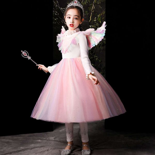 

new girls' 2020 autumn sle and drs rainbow princs children's mh little girl sweater winter skirt, Red;yellow