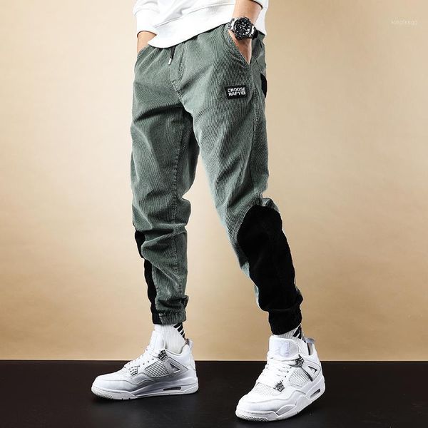 

autumn newly designer fashion men jeans spliced patches casual corduroy cargo pants overalls streetwear hip hop joggers trousers1, Blue