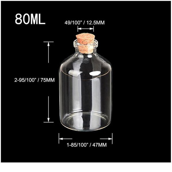

47*75*12.5mm 80ml transparent glass bottles cork empty cute vials jars creative bottles 24pcs jllkjz