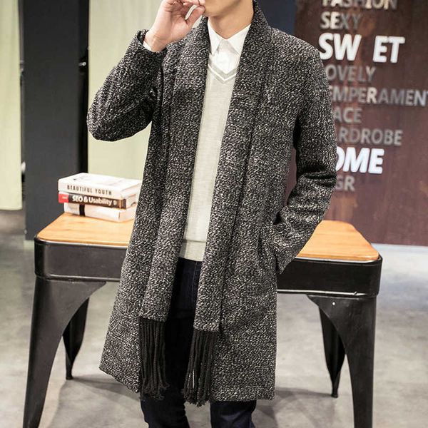 

coat new autumn and winter fashion button less medium length windbreaker men's trend cape, Black;brown