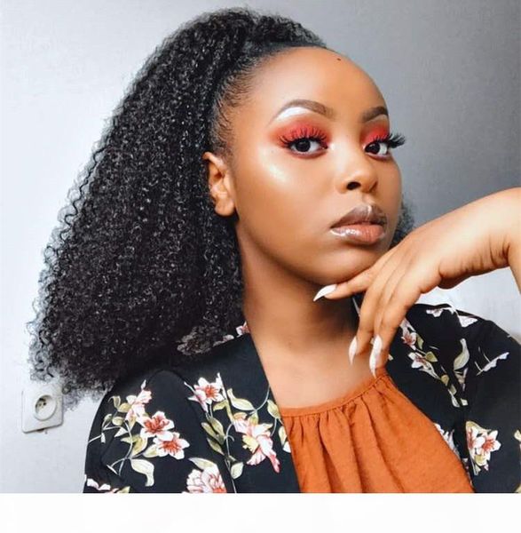 

mongolian kinky curly drawstring ponytail extension clip in black hair human hair afro ponytail hairpiece 140g big natual