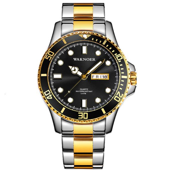 

watch steel fashion waterproof new men's quartz band men's watch double calendar men's watch, Slivery;brown