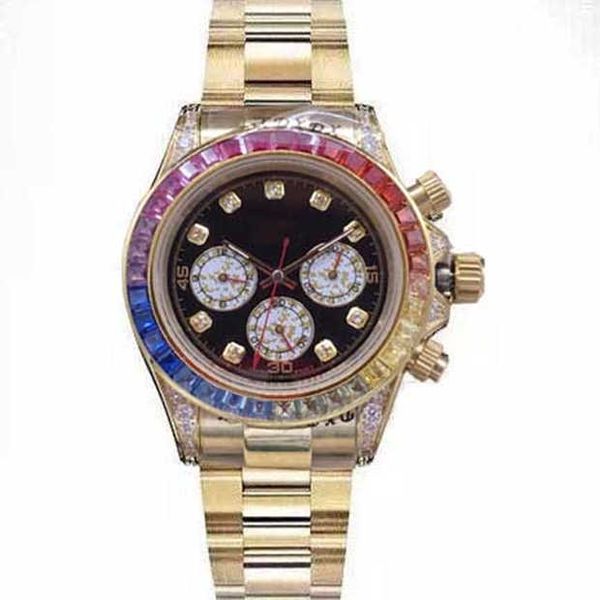 

18k gold mens womens watches 40mm colored diamonds bezel automatic movement sweep mechanical watch stainless steel wristwatch, Slivery;brown