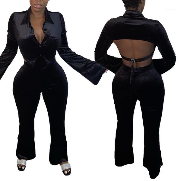 

women's tracksuits spring beauty dress korean velvet loose solid color v-neck halter split button two-piece suit1, Gray