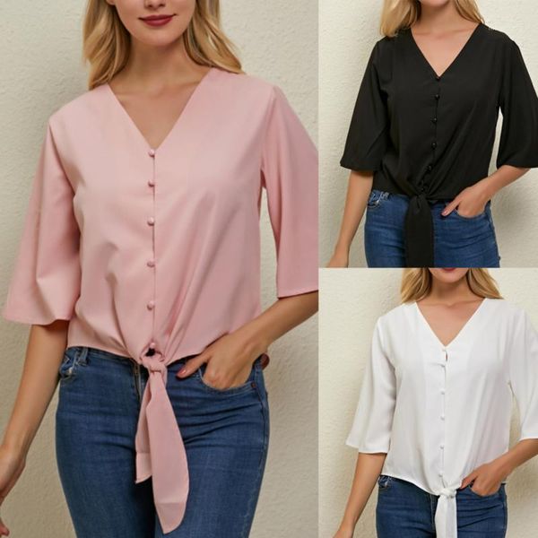 

women's blouses & shirts 2021 women chiffon blouse shirt fashion batwing sleeve womens v-neck button office ladies plus size1, White