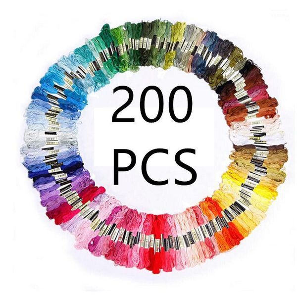 

200 pcs random color floss skein cross stitch thread diy silk line branch threads similar thread embroidery1, Black;white