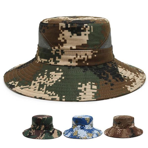 

cloches bucket hat male summer outdoor special forces camouflage panama round edge big brim sunscreen sun