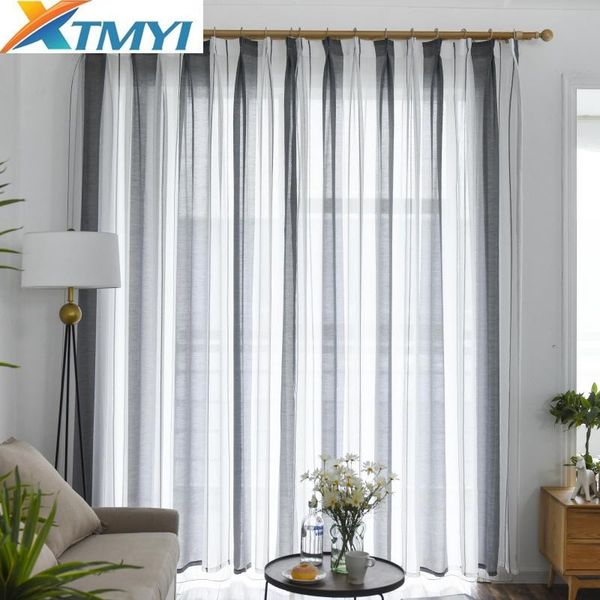 

curtain & drapes stripe sheer curtains for living room bedroom tulle the kitchen modern gray linen fabric window treatment