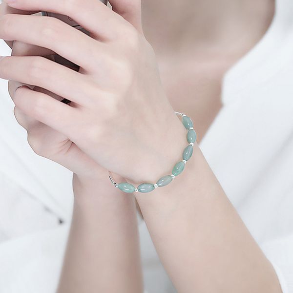 

ruifan natural stone green jade 925 silver original bangle bracelet for women female girl lucky fine jewelry accessories ybr098 201209, Black