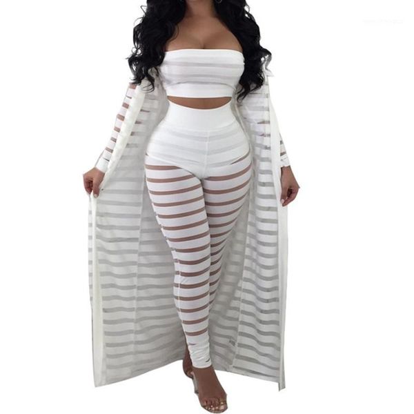 

women's tracksuits big size s-3xl summer tracksuit hollow out stripe overalls women's set three pieces suits jumpsuit casual night, Gray