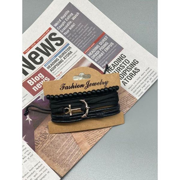 

junwei men's three-piece fashion leather bracelet woven multi-layer leather bracelet anchor jewelry junw qylpue