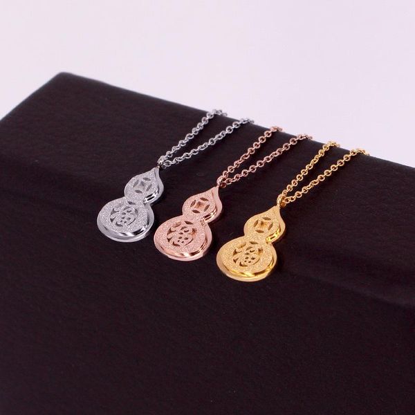 

frosted copper money fu character gourd pendant necklace transit zodiac year fu gourd clavicle chain for women jewelry, Silver