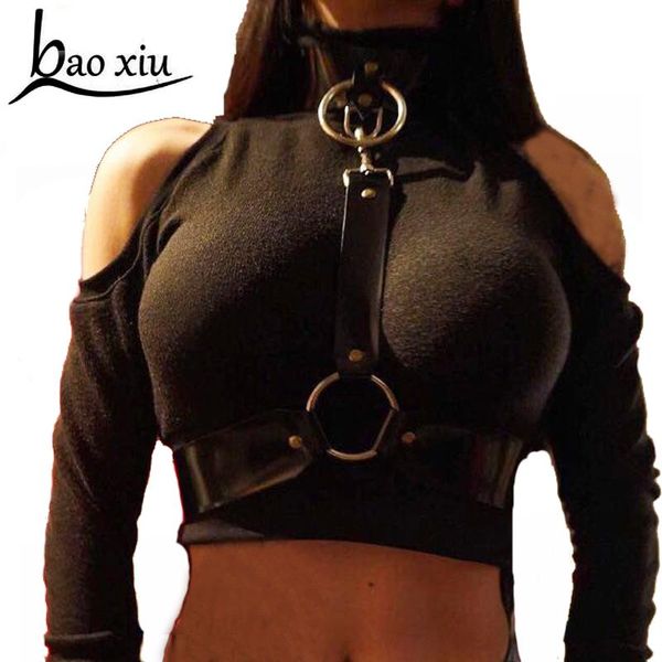 Cinture Gotico Donna Imbracatura in pelle vintage Abito nero Cintura regolabile Punk Corpo Bondage Cintura Gabbia Gonna Bretelle fetish7813053