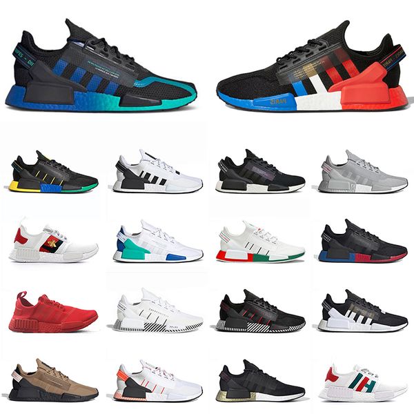 

nmd r1 v2 mens running shoes black white mexico city dazzle camo white aqua tones women human race sports sneakers 36-45, White;red