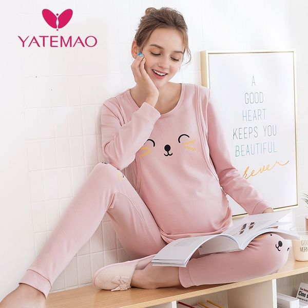 

yatemao breastfeeding pajamas breast feeding nightwear maternity clothes nursing pajama sets maternity pajama pregnancy pyjama lj201120, White