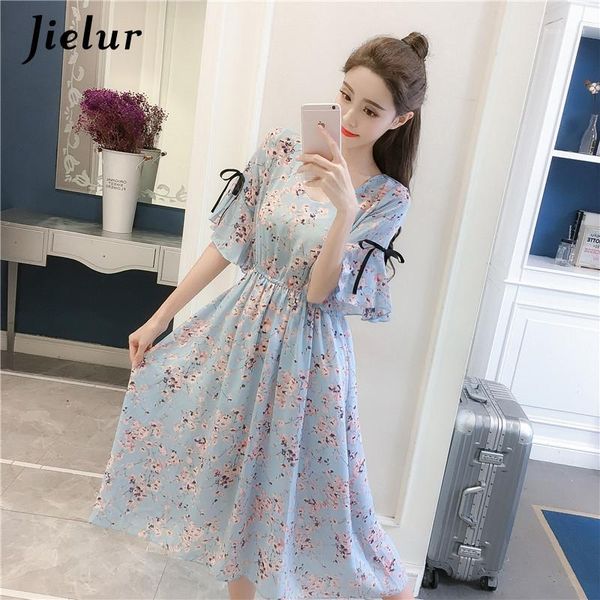 

v-neck chiffon floral print summer women dresses korean sweet slim bow ruffles dress vintage harajuku vacation vestidos1, Black;gray