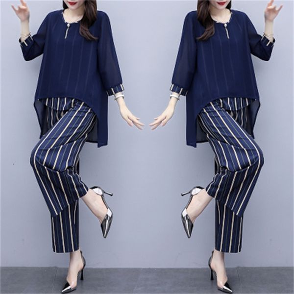 

women's chiffon plus size suits and broad-legged ensembles female vetement pants clothing suit summer sets wy71, White
