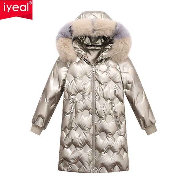 

brand boys girl clothes warm down jacket children coat parka real fur kids teenager thickening outerwear for cold winter -30 lj201125, Blue;gray