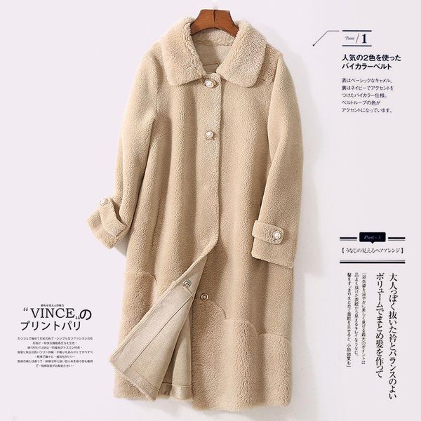 

winter women casual teddy thick warm sheep shearing fur jacket coat female streetwear single breasted real wool fur outwears z07, Black