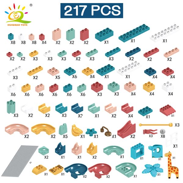 

huiqibao 86-217pcs animals marble race duploed size building blocks big bricks with baseplate run ball track children kids toys q1215