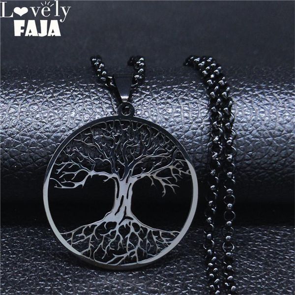 

pendant necklaces 2021 tree of life stainless steel long necklace for men black color & pendants jewelry cadenas para hombre n20321, Silver