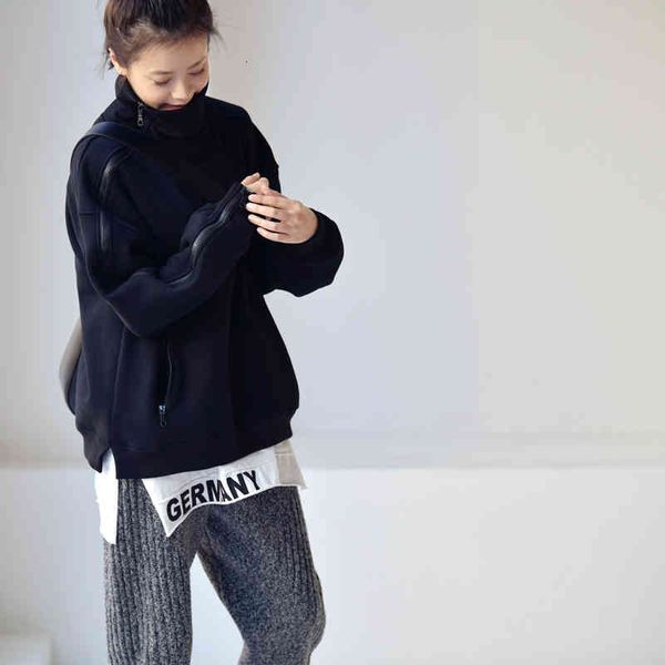 

women's hoodies & sweatshirts micoco-moletom com capuz r8051c, versÃ£o coreana do sul, estilo oceano, zÃ­per, design, lazer solto, grosso, Black