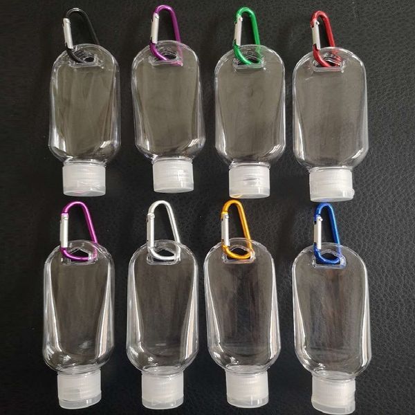 

50ml empty alcohol refillable bottle with key ring hook clear transparent plastic hand sanitizer bottle container for travel packing bottles