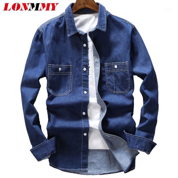

lonmmy cotton 100% jeans mens shirts casual chemise homme blouse mens clothes denim men shirt long sleeve casual cowboy blue1, White;black